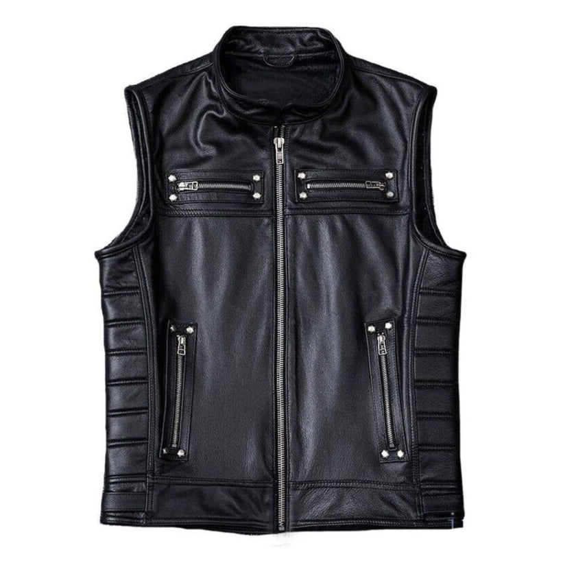Men's Real Cow Leather Black Vest