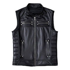 Men's Real Cow Leather Black Vest
