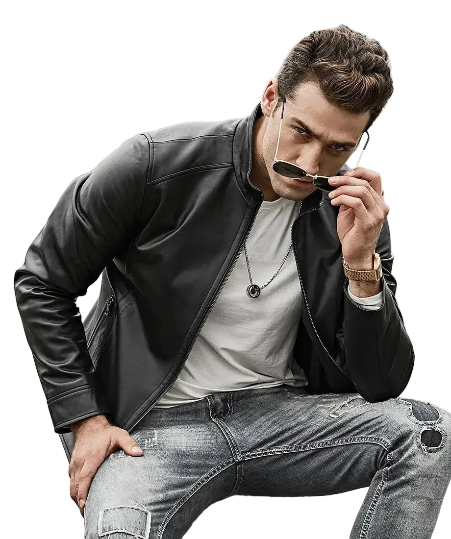 Classic Leather Motorcycle Jackets | Men's Black Lambskin Leather Jacket
