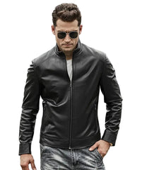 Classic Leather Motorcycle Jackets | Men's Black Lambskin Leather Jacket