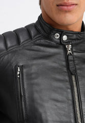 Vieno Mens Cafe Racer Leather Jacket