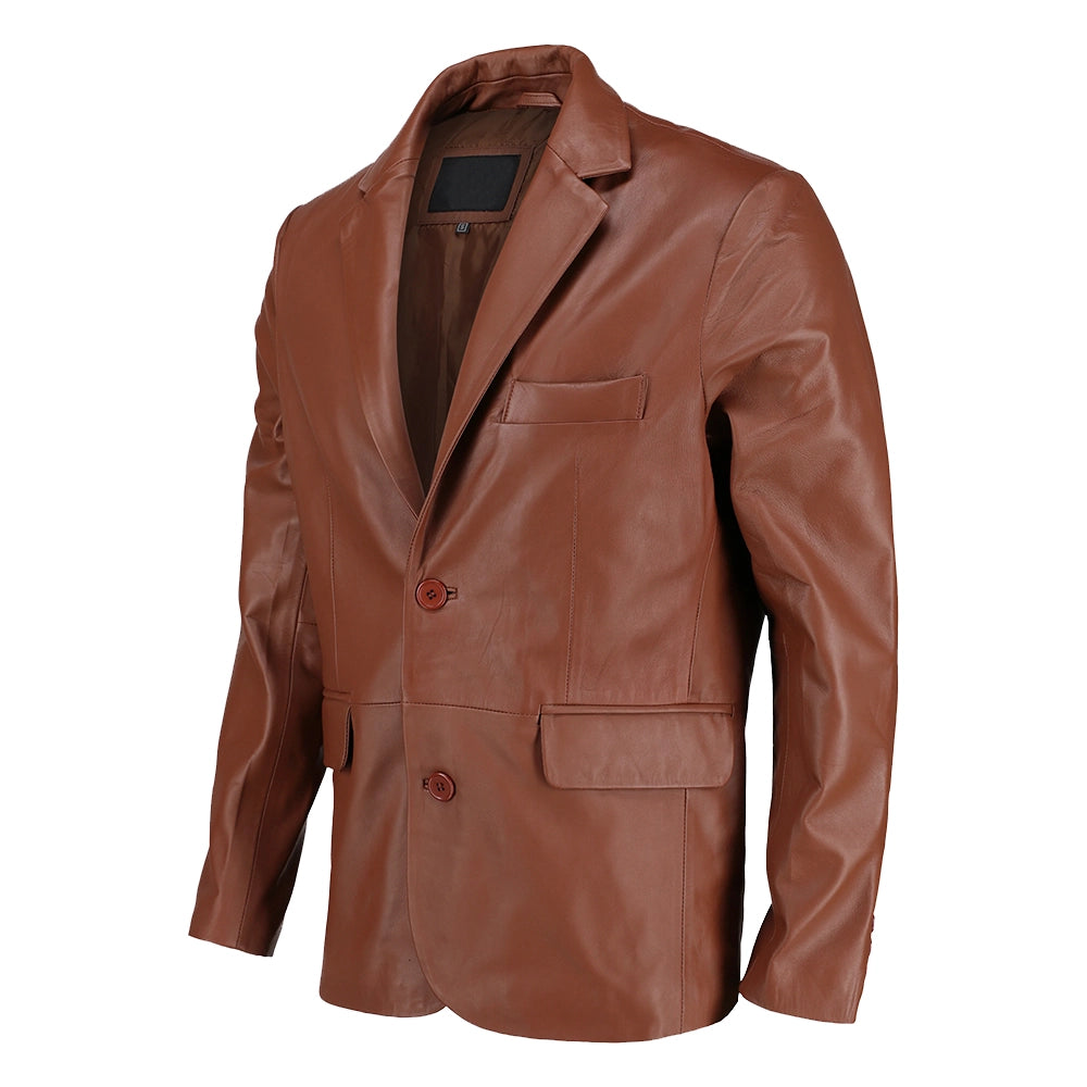 Men's Slim fit Notched Lapel Brown Leather Blazer