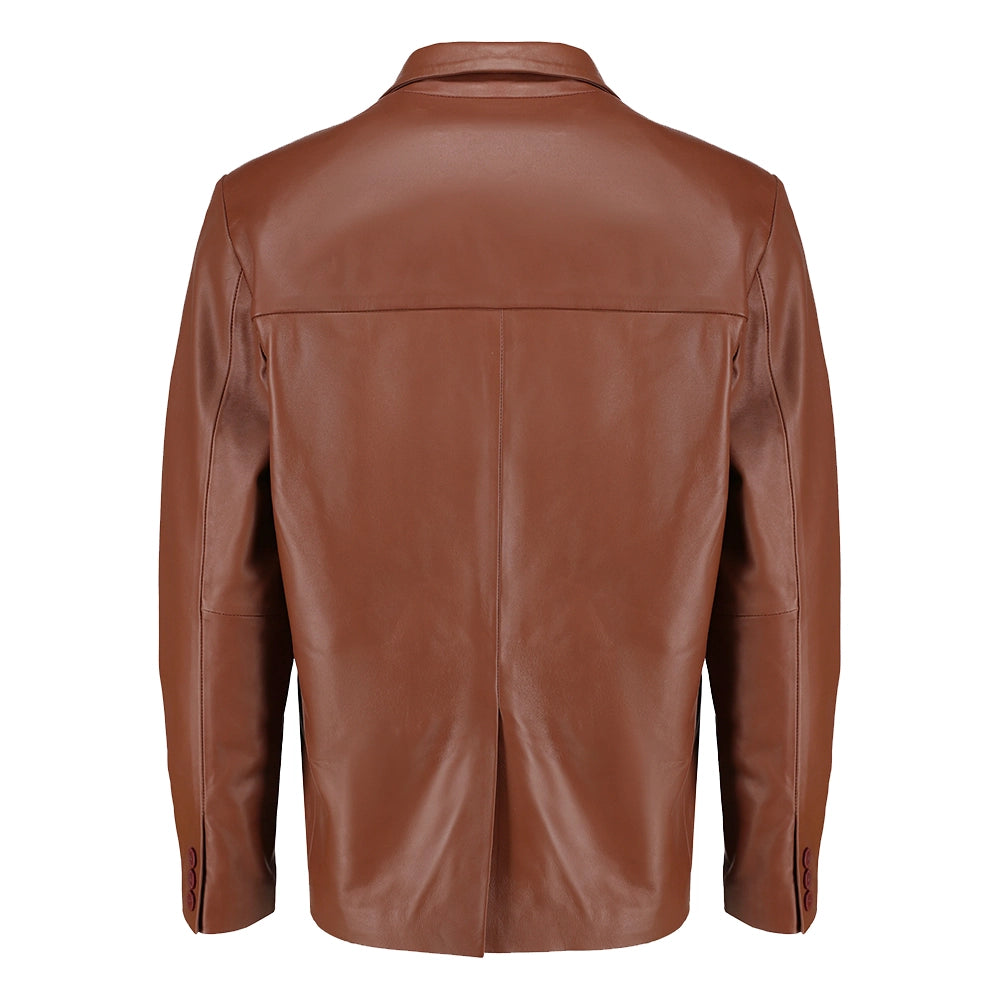 Men's Slim fit Notched Lapel Brown Leather Blazer