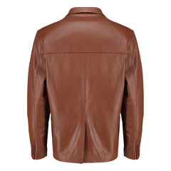 Men's Slim fit Notched Lapel Brown Leather Blazer