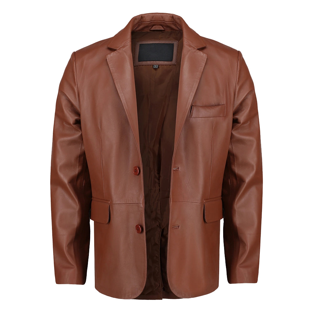 Men's Slim fit Notched Lapel Brown Leather Blazer