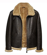 Mens Faux Fur Leather Shearling Aviator Jacket
