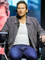 Chris Pratt Mercy 2026 Grey Suede Leather Jacket