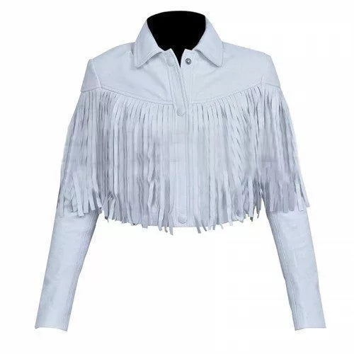Sloane Peterson Ferris Bueller's Day Off Mia Sara White Fringe Leather Jacket