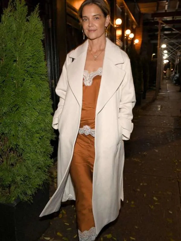 Katie Holmes NYC 2025 White Coat