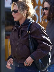 NYC 2026 Bella Hadid Brown Leather Jacket