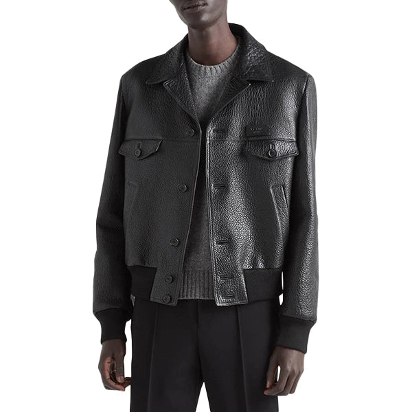 Mens Black Textured Trucker Jacket