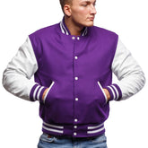 Purple And White Bomber Style Varsity Lightweight Jacket