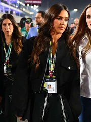 Jessica Alba F1 Qatar Grand Prix 2025 Black Bomber Jacket