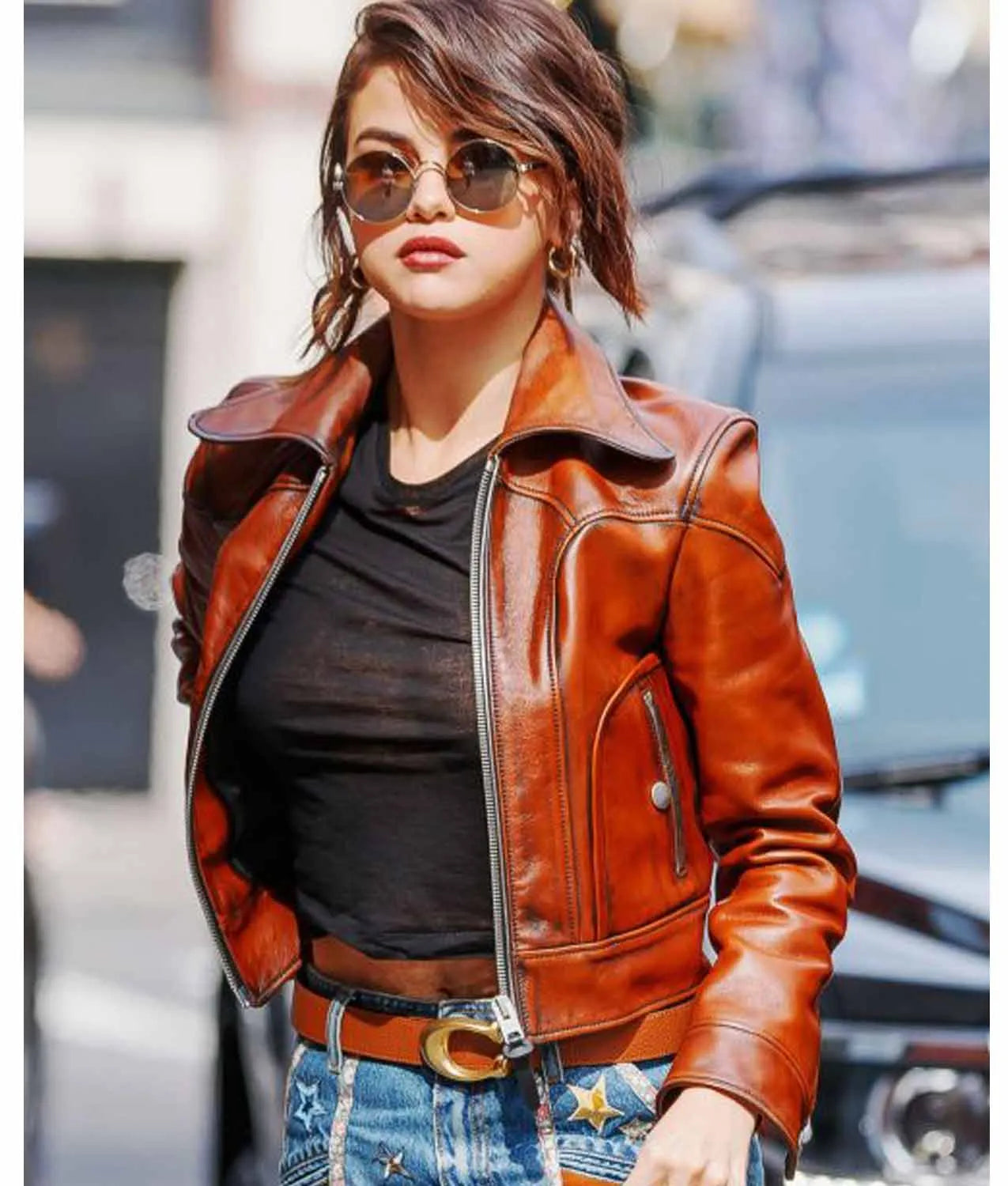 SelenaGomezWaxedClassicBrownLeatherJacket_1