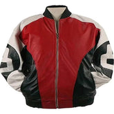 Men's 8 Ball Logo Real Leather Red Bomber Jacket