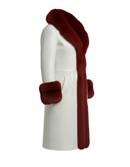 Christmas Inspired White Coat with Red Faux Fur Crocodile Texture