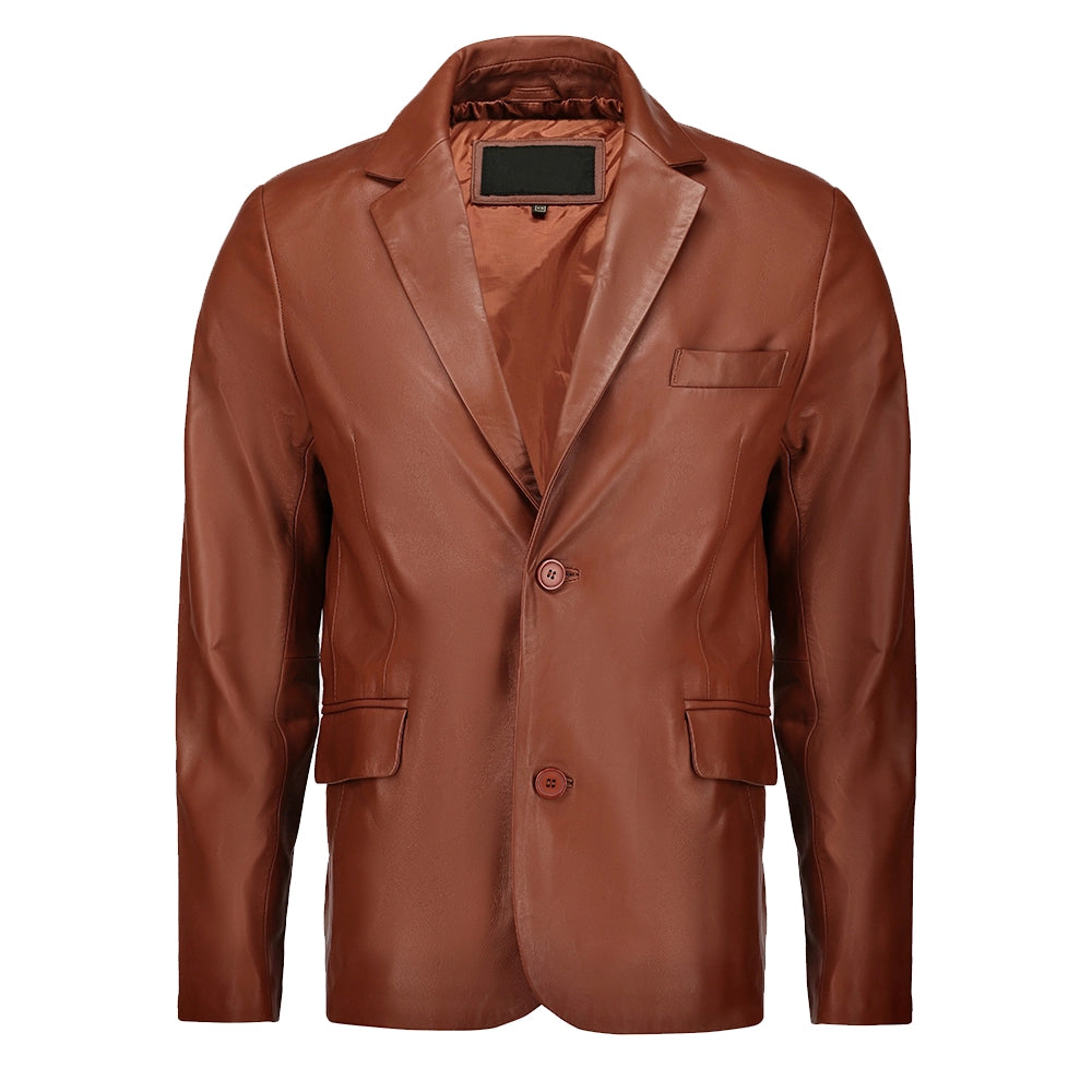Men's Slim fit Notched Lapel Brown Leather Blazer