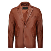 Men's Slim fit Notched Lapel Brown Leather Blazer
