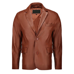 Men's Slim fit Notched Lapel Brown Leather Blazer