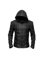 Stephen Amell Green Arrow Laced Black Leather Jacket