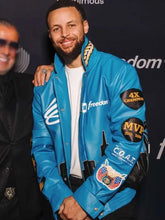All Star Weekend Stephen Curry Blue Leather Jacket