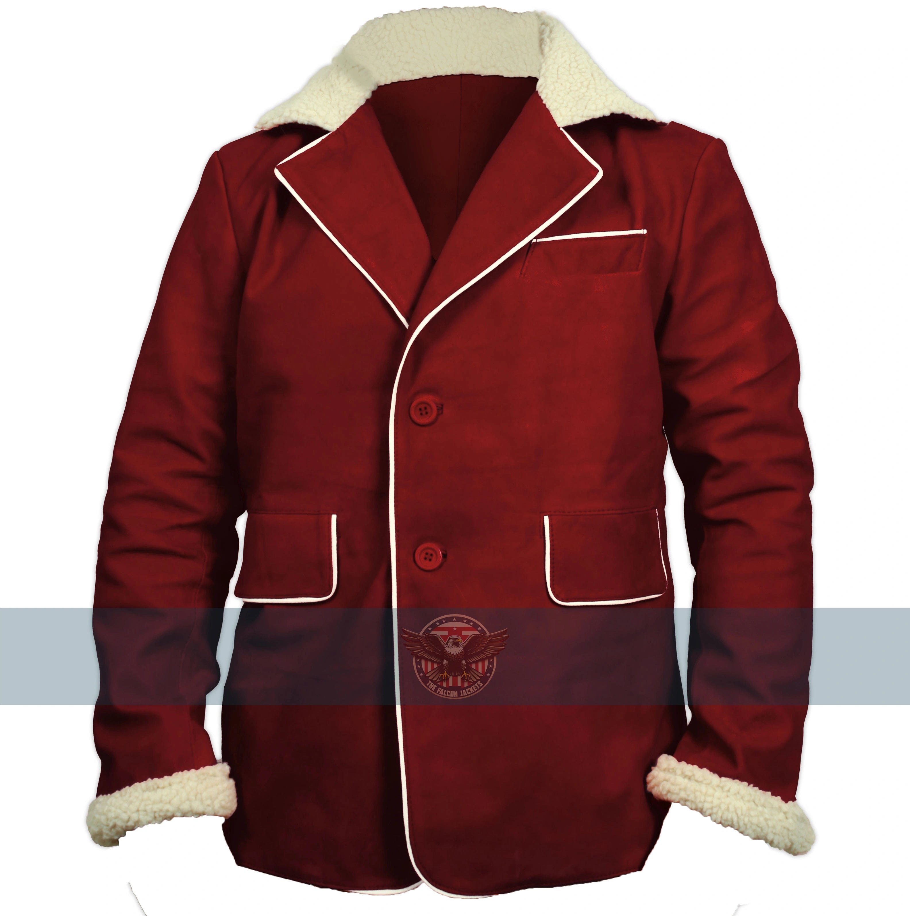 Christmas Red Santa Claus Faux Fur Trim Suede Blazer