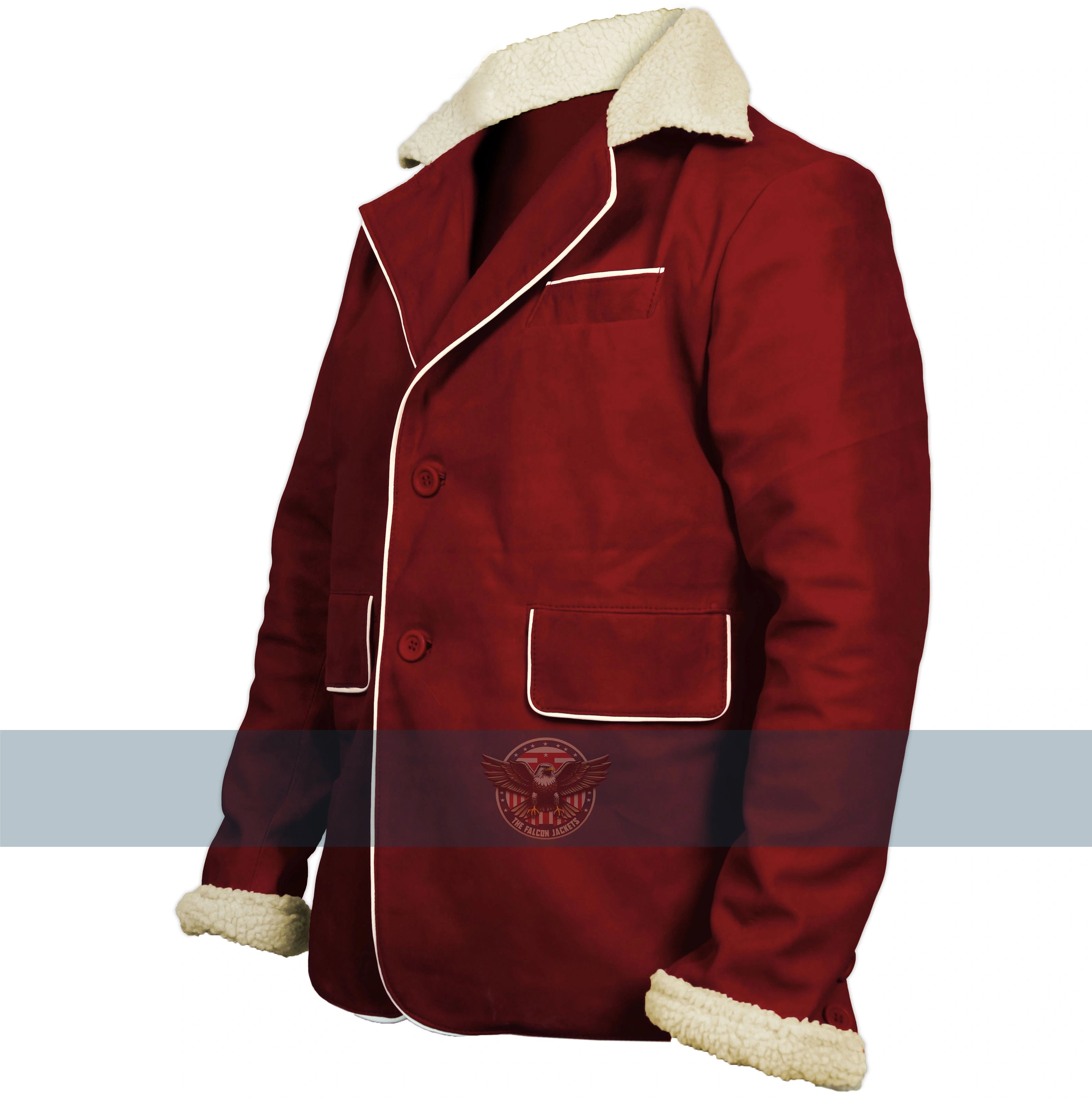 Christmas Red Santa Claus Faux Fur Trim Suede Blazer