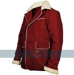 Christmas Red Santa Claus Faux Fur Trim Suede Blazer