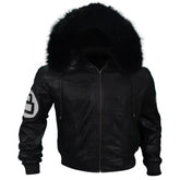 Unisex Black Varsity Style Leather Bomber 8 Ball Jacket