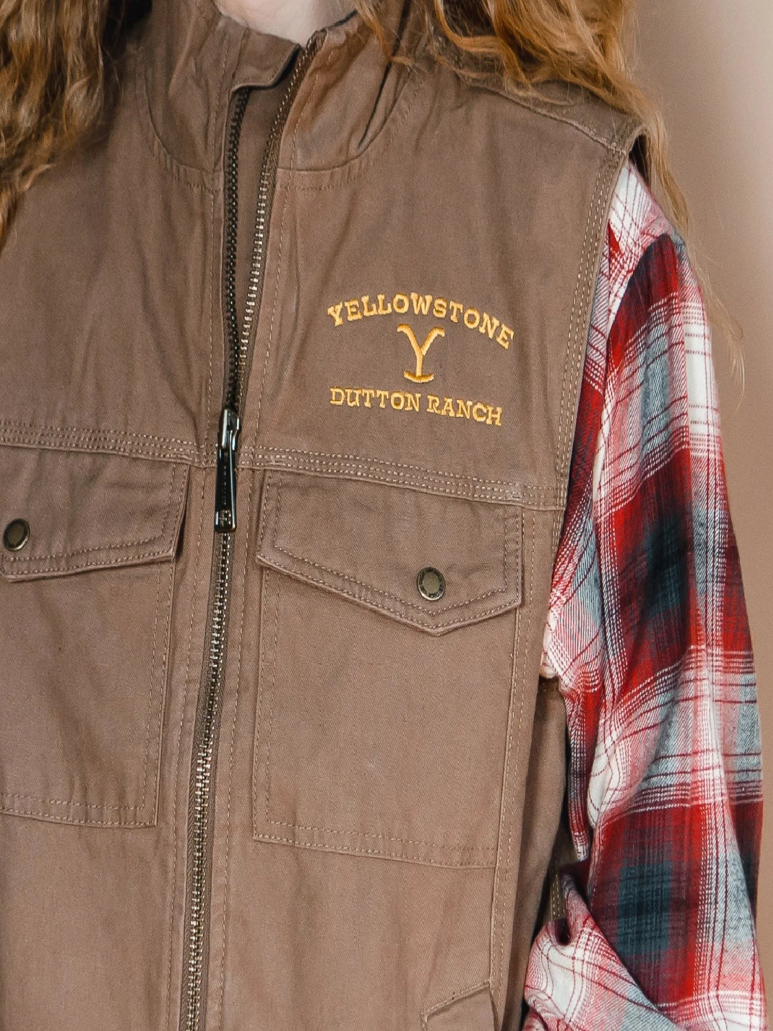 John Dutton Yellowstone Ranch Logo Tan Brown Cotton Vest