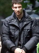Josh O’Connor Wake Up Dead Man Black Puffer Jacket