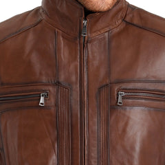 Bomber Brown Leather Jacket For Mens