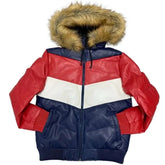 Faux Leather Bomber Jacket With Detachable Faux Fur Hood