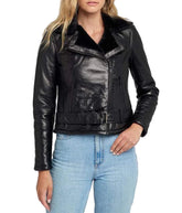 Black Shearling Jacket Womens With Fur Lining