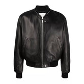 Zip Up Black Leather Bomber Jacket Mens