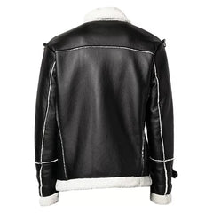 Black Shearling Faux Leather Jacket | Motorcycle Jacket in Black