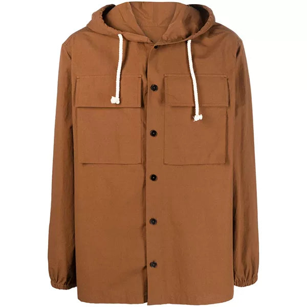 Brown Hooded Cotton Men's Shacket Jacket | Over Shirt Jacket