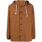 Brown Hooded Cotton Men's Shacket Jacket | Over Shirt Jacket