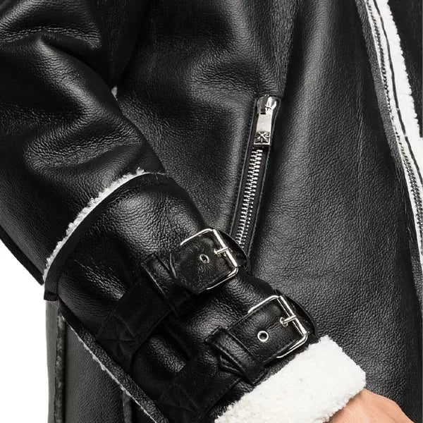 Black Shearling Faux Leather Jacket | Motorcycle Jacket in Black