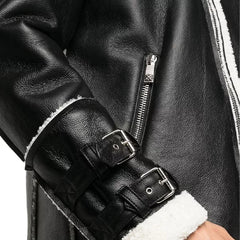 Black Shearling Faux Leather Jacket | Motorcycle Jacket in Black