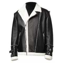 Black Shearling Faux Leather Jacket | Motorcycle Jacket in Black