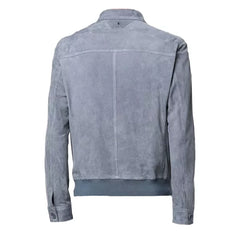 Men Grey Suede Bomber Jacket
