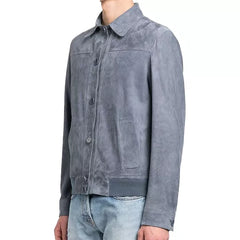 Men Grey Suede Bomber Jacket