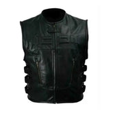 Men’s Icon Skull Black Motorcycle Leather Vest
