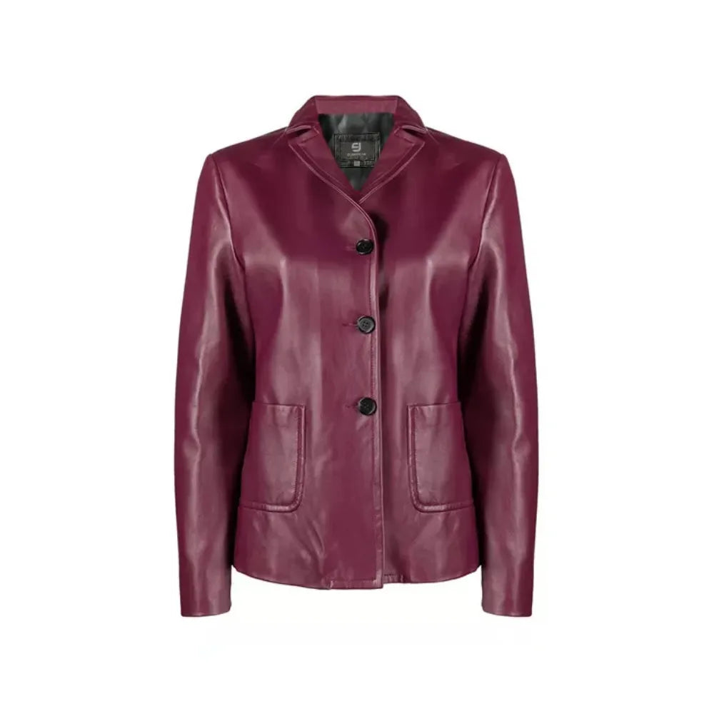 Women Purple Leather Blazer