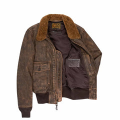 Men Usn Us Navy Aviator Air Forces G-1 Military Flight Bomber Distressed Brown Jacket