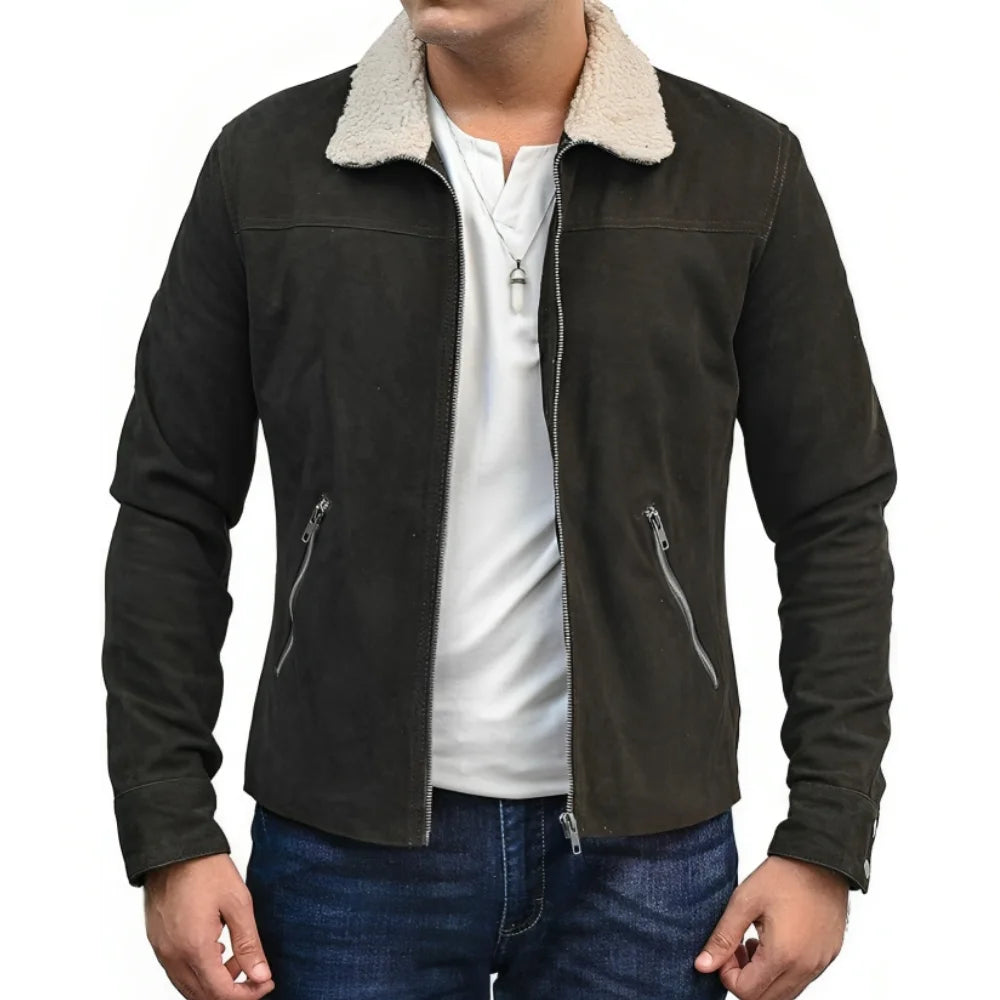 Grimes Fur Brown Suede Jacket