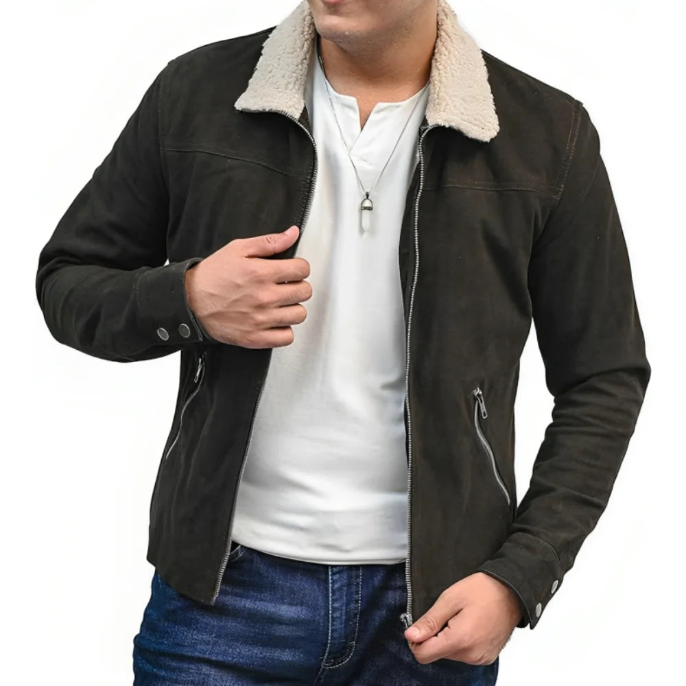 Grimes Fur Brown Suede Jacket