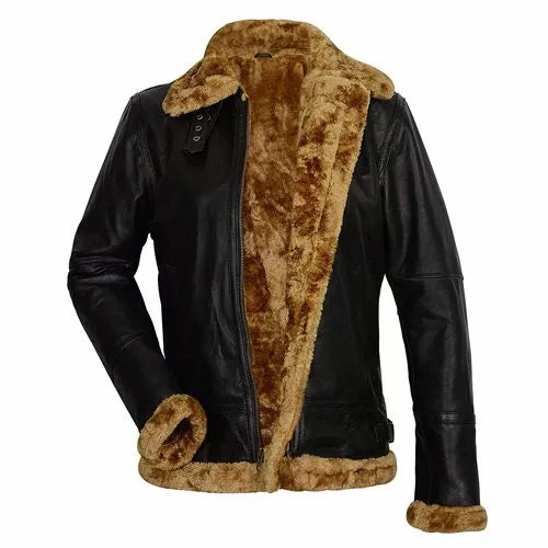 Women’s Aviator B3 Brown Fur Shearling Bomber Sheepskin Leather Jacket