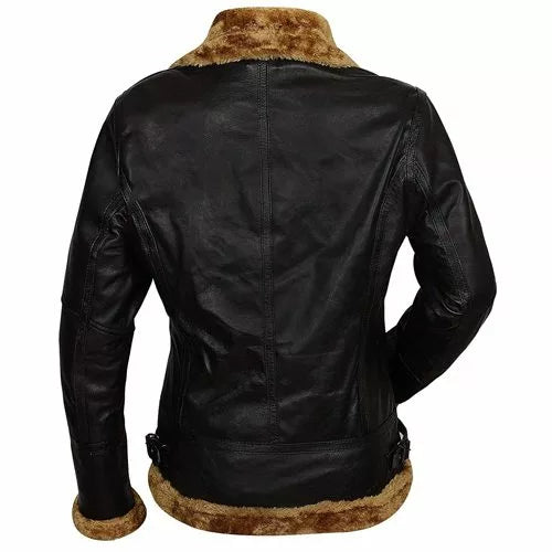Women’s Aviator B3 Brown Fur Shearling Bomber Sheepskin Leather Jacket